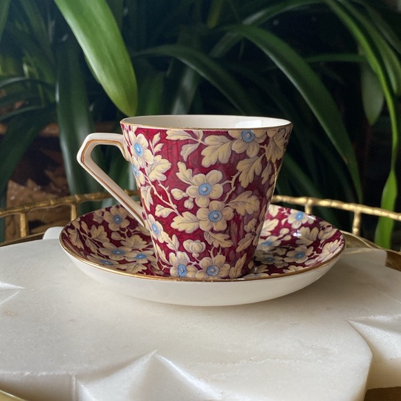1930’s Brocade Chintz Lord Nelson Ware Demitasse English Teacup and Saucer Set - Picture 3 of 11